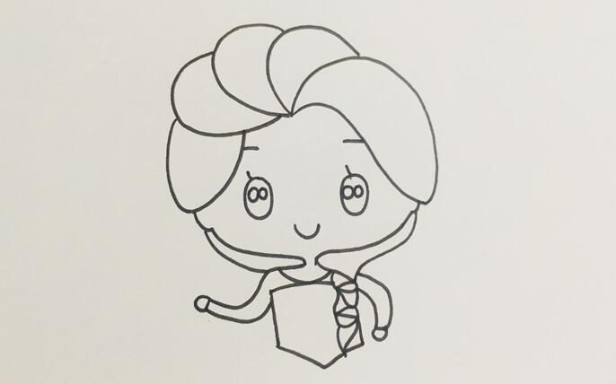 在面部補(bǔ)充畫(huà)出艾莎公主的五官后，往下畫(huà)出她的上半身衣服與手部動(dòng)作.jpg