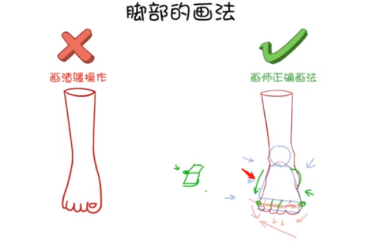 腳掌對(duì)腳后跟有一個(gè)遮擋的關(guān)系，所以在畫(huà)正面腳的時(shí)候，一定要注意.png