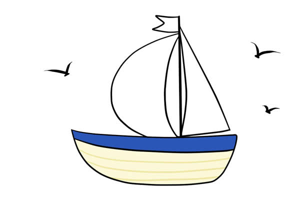 小帆船簡(jiǎn)筆畫(huà)彩色畫(huà)法