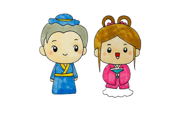 七夕牛郎織女簡筆畫簡單又漂亮彩色