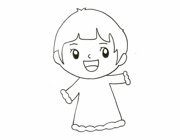 春節(jié)小朋友放鞭炮簡筆畫，新年小女孩放鞭炮簡筆畫