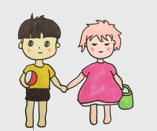 小朋友手牽手簡(jiǎn)筆畫(huà)_男孩女孩手牽手的簡(jiǎn)筆畫(huà)