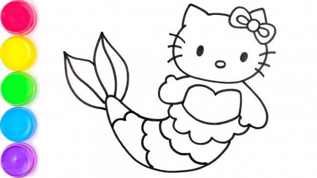 動漫手繪hello kitty貓的畫法，hello kitty貓美人魚步驟教程