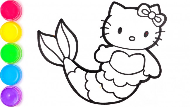 動漫手繪hello kitty貓的畫法，hello kitty貓美人魚步驟教程