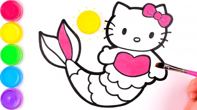 動漫手繪hello kitty貓的畫法，hello kitty貓美人魚步驟教程