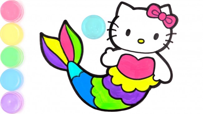 動漫手繪hello kitty貓的畫法，hello kitty貓美人魚步驟教程