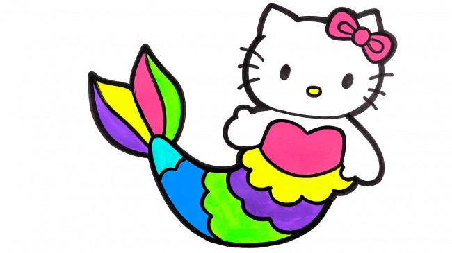 動漫手繪hello kitty貓的畫法，hello kitty貓美人魚步驟教程
